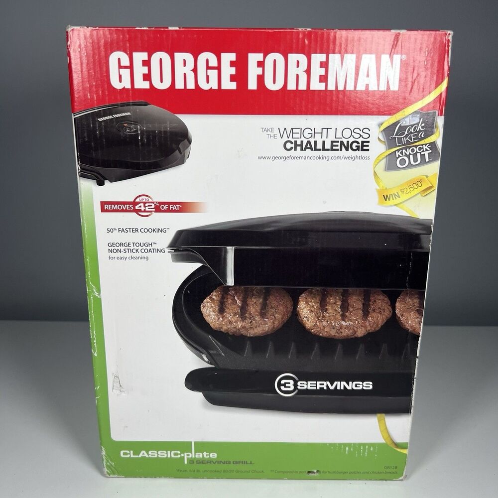George Foreman GR12B Lean Mean Grilling Machine Indoor Grill 3 Serving Size NEW